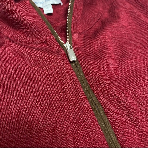 Peter Millar 1/4 Zip-Up Sweater Red merino wool long sleeve XL - Picture 3 of 9